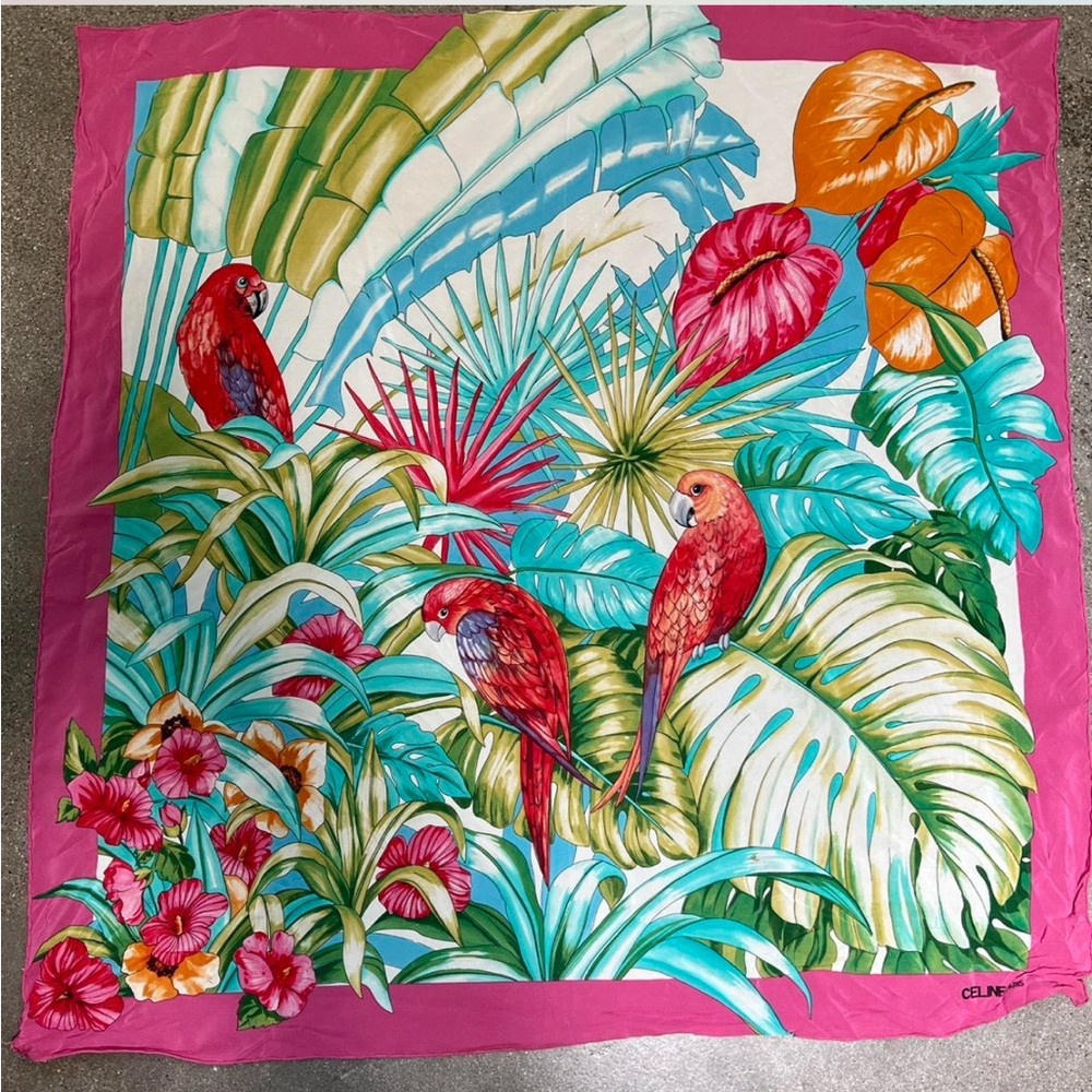 Celine Paris silk scarf  palm n parrot print